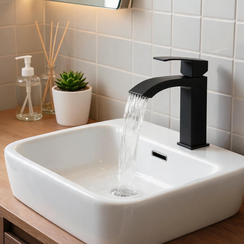 Robinet de lavabo de salle de bain à poignée simple en acier inoxydable noir mat à écoulement laminaire