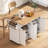 55.5" Fluted Kitchen Island with 2 Drop Leaf, Kitchen Storage Cart with Power Outlet, 4 Doors, Spice rack, Rolling Island Table with Wood-grain Top, Curved Edge for Kitchen, Dining Room,White-1274085310