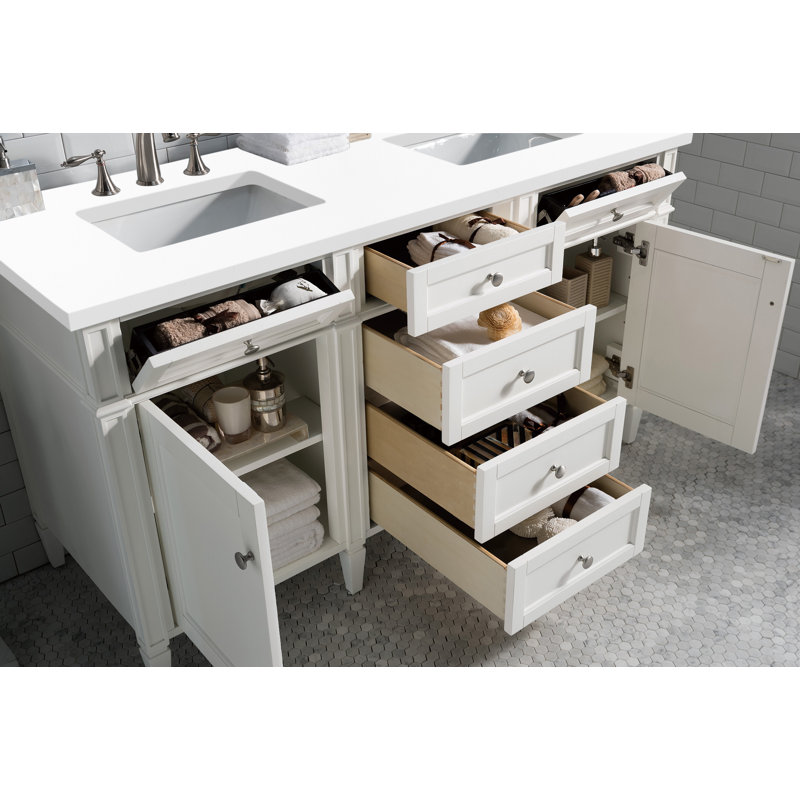 Brittany 60'' W Double Vanity, White Zeus, Bright White, 8" Widespread