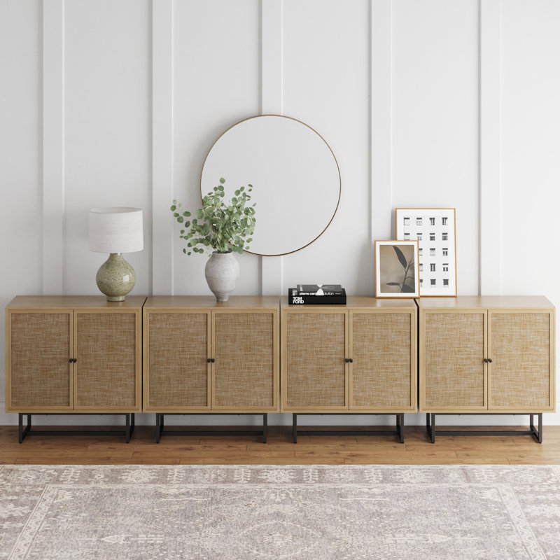 4-Piece Steel Accent Cabinet Set Or TV Stand, Black/Light Oak