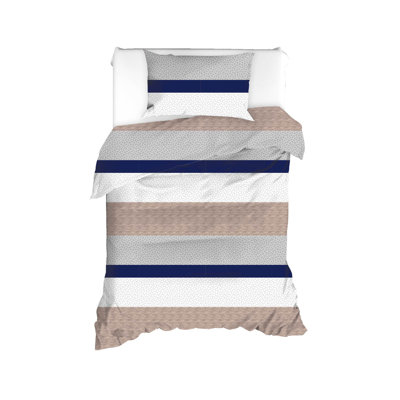 Ensemble de housse de couette 100% coton bleu / gris / blanc