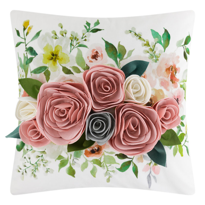  Housse de coussin décoratif décoratif en velours fleur 3D 18 x 18 po