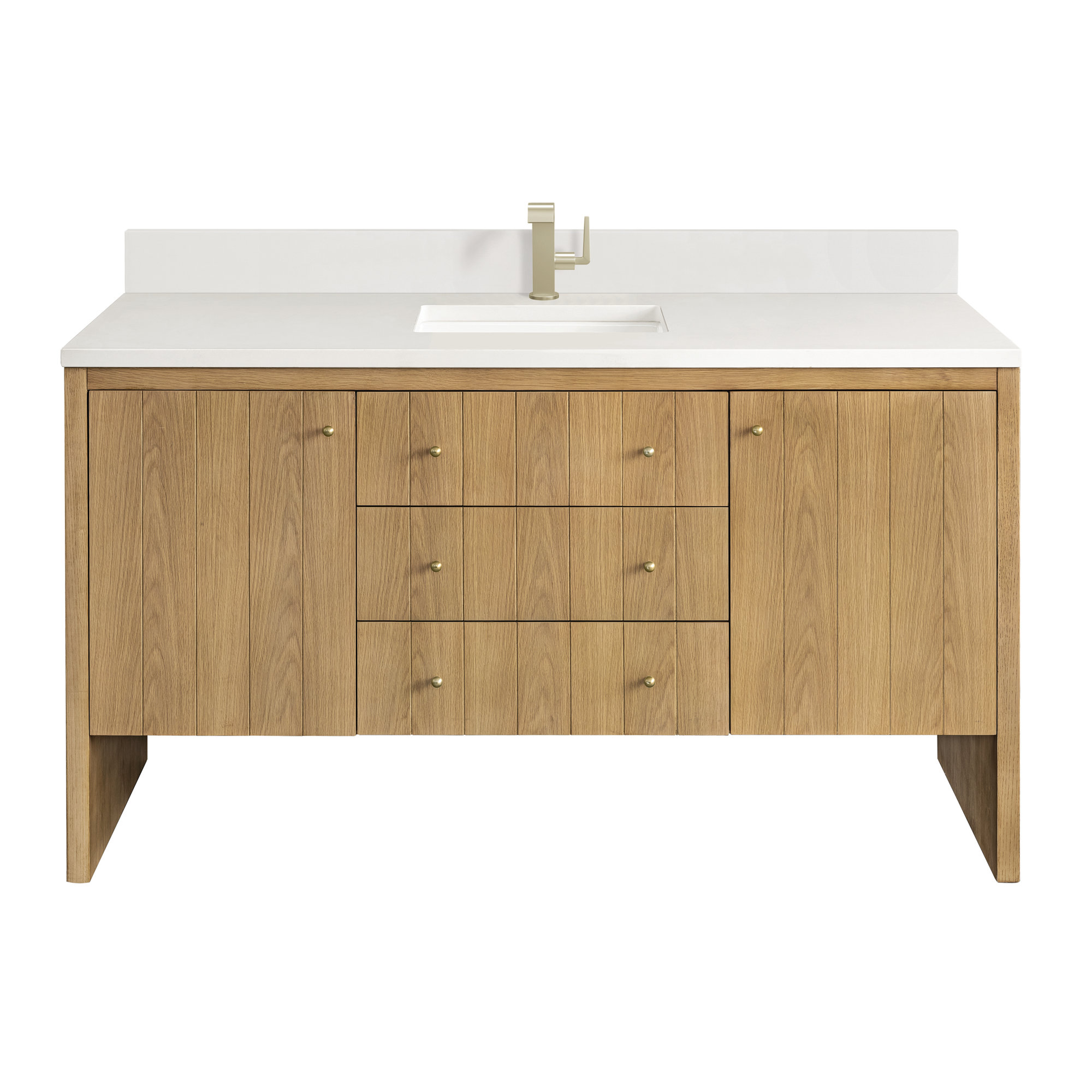 Hudson 60'' Single Bathroom Vanity, Single-Hole, Light Natural Oak, White Zeus
