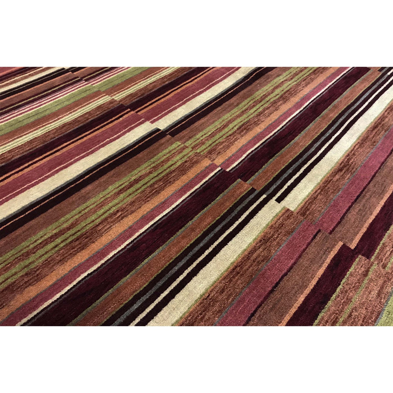 Gabbeh Wool Striped Area Rug in Orange/Dark Brown/Green/Beige, Rectangle 8'8" x 11'10"