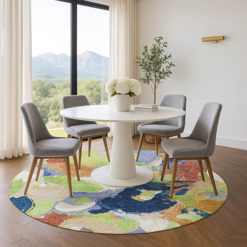 Premium Machine Washable Mouton Abstract Rug, Round 8'