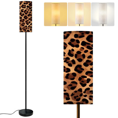  68.5" Standing Floor Lamp Leopard repeating Dimmable Metal Pole Lamp with Linen Lampshade LED Bulb Included