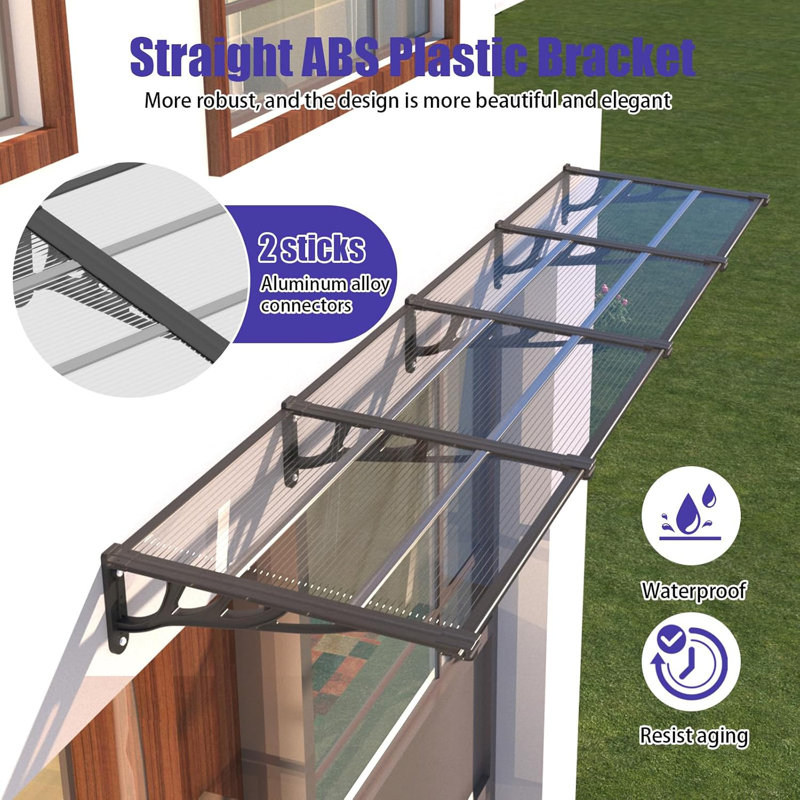 35" Depth Door Awning Window Canopy Modular Spliced Awnings for Outside,Porch,Patio,Deck,Polycarbonate Sheet,UV, Rain, and Snow Protection 80" Width, Clear