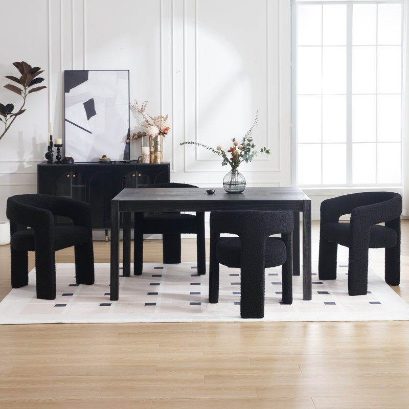 Black Sherpa Velvet Upholstered Side Chair with Metal Frame, Set of 2