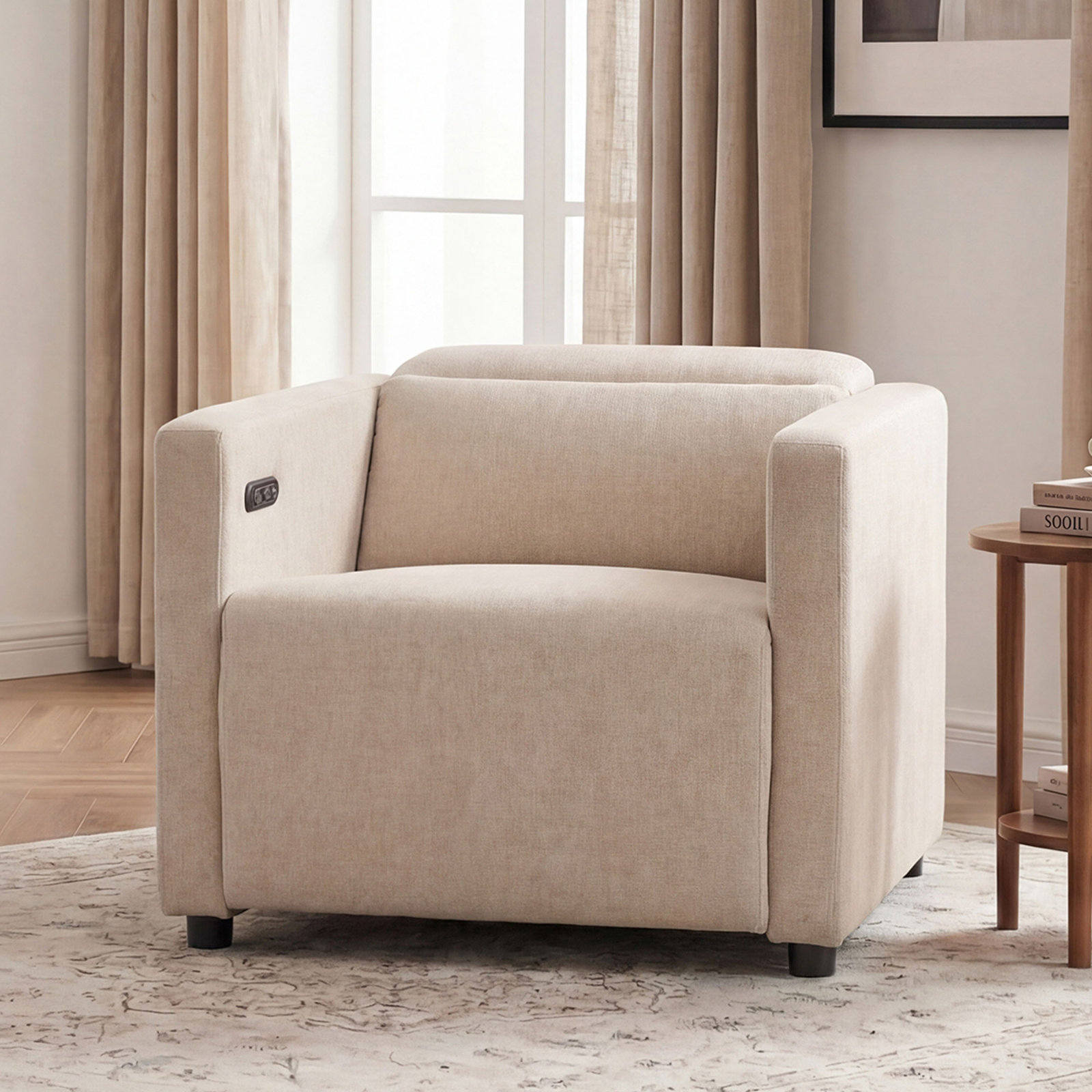 36" Power Recliner, Alabaster Cream Performance Chenille