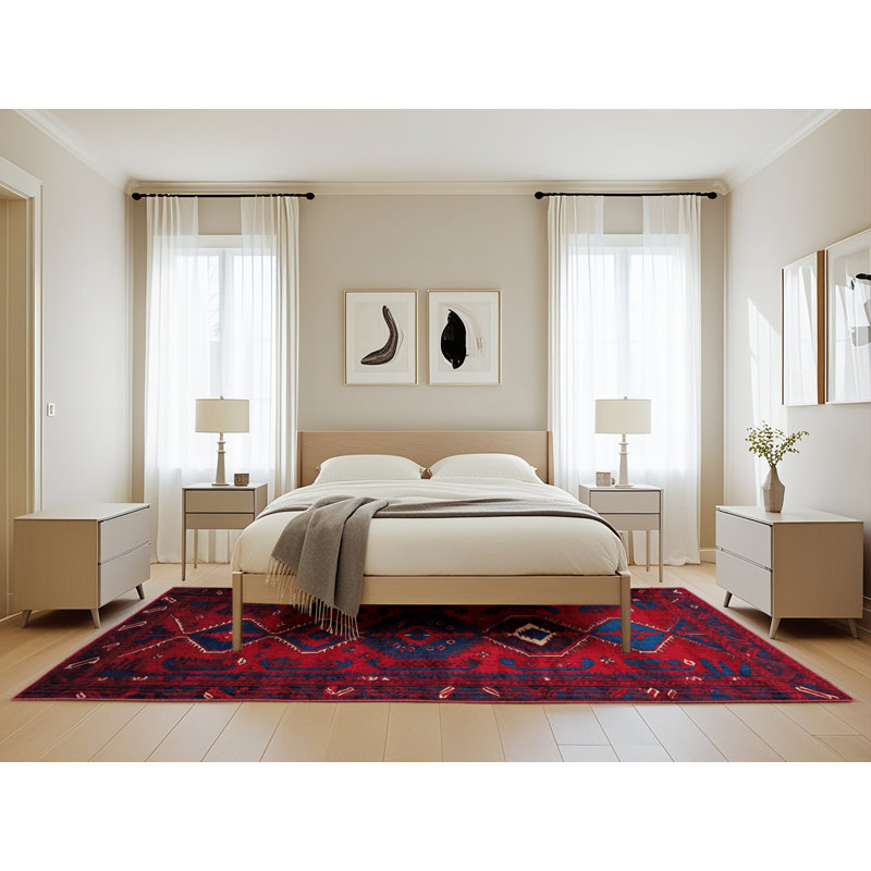 Tapis rouge turc lavable à la machine, Rectangle de 5 pi x 8 pi