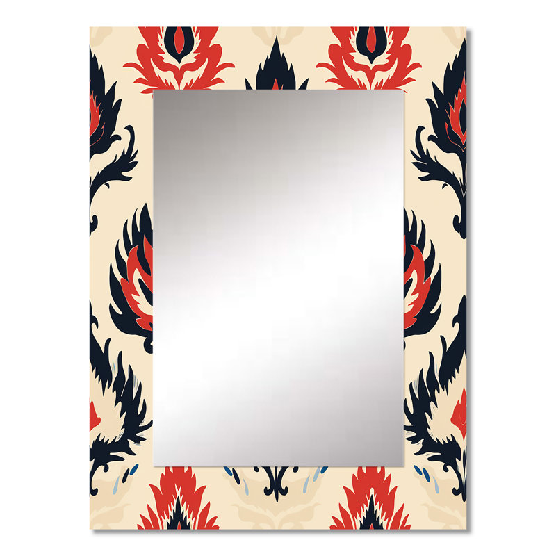 «Defreese Red Ikat Nomadic Tribe Blend Fuse», miroir décoratif Ikat, miroir mural Ikat, impression sur métal, 32 po x 24 po