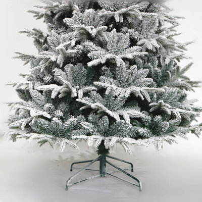 Snow Flocked Christmas Tree 7Ft Artificial Hinged Pine Tree With  Realistic Tips Unlit