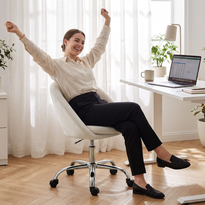 HOMCOM Velvet Office Chair, Cream
