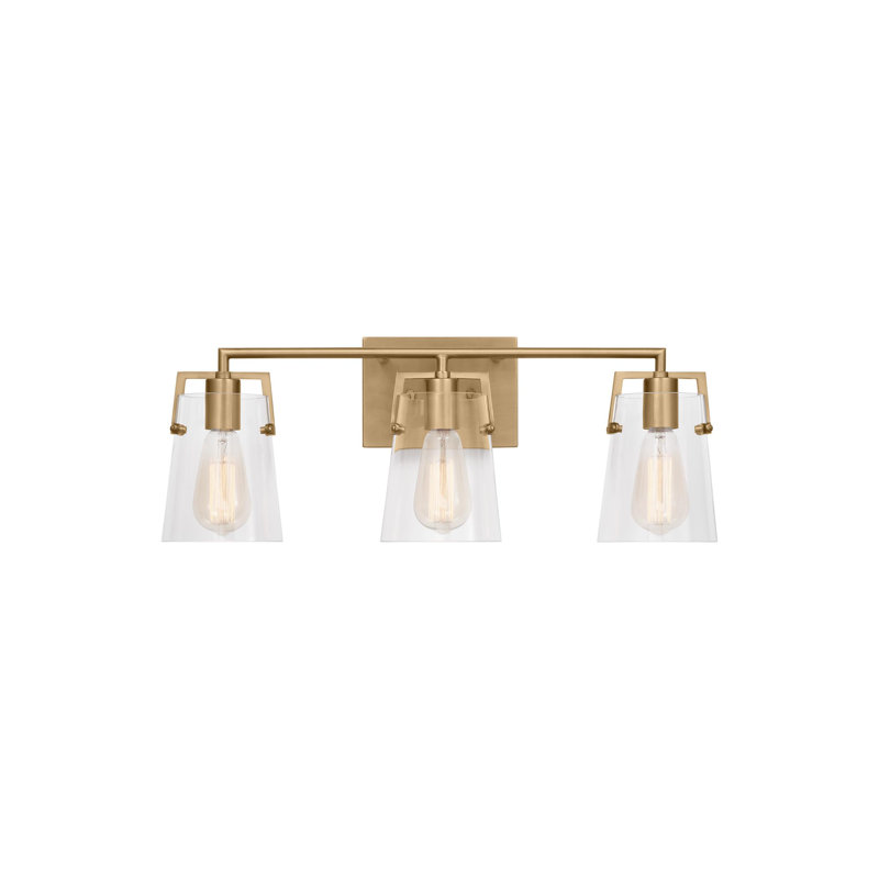 Satin Brass 3-Light Vanity Fixture with Clear Glass Shades