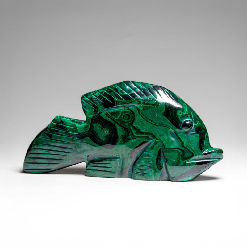 Genuine Polished Malachite Fish Carving (1.7 Lbs)