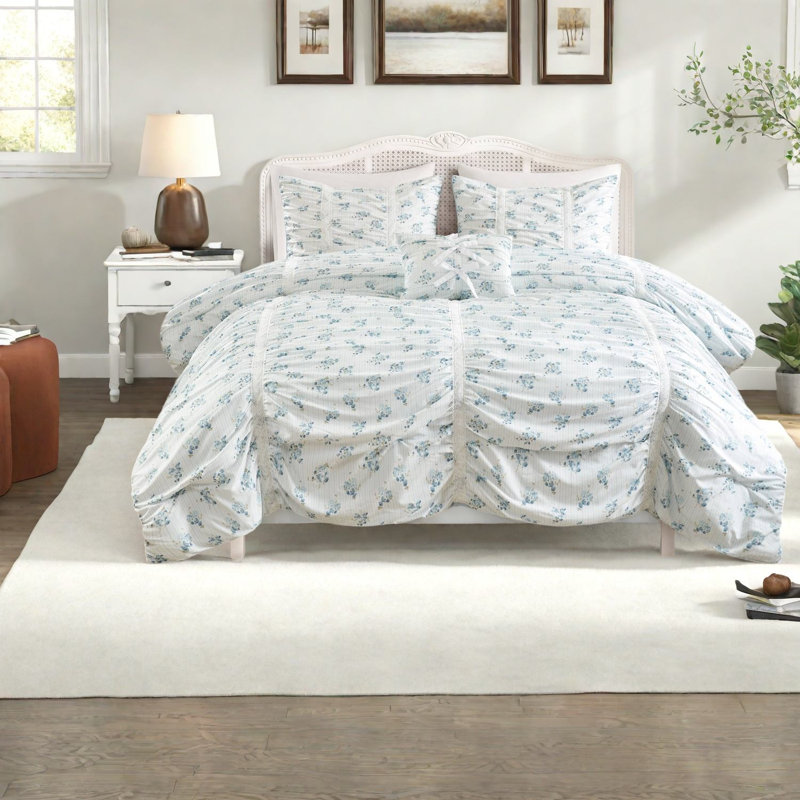 Ensembles de literie pour grand lit bleu, édredon floral en microfibre douce pour la maison
