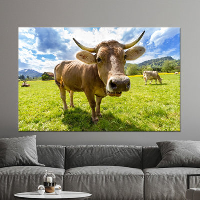Impression sur toile imprimée: conception en verre trempé animal de ferme humoristique, 1P or encadré