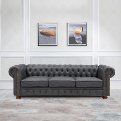 Samrat 88.5"" Faux Leather Rolled Arm Chesterfield Sofa -  Darby Home Co, 4DF9261AEDE34A90AC66A0F2EA32F31D