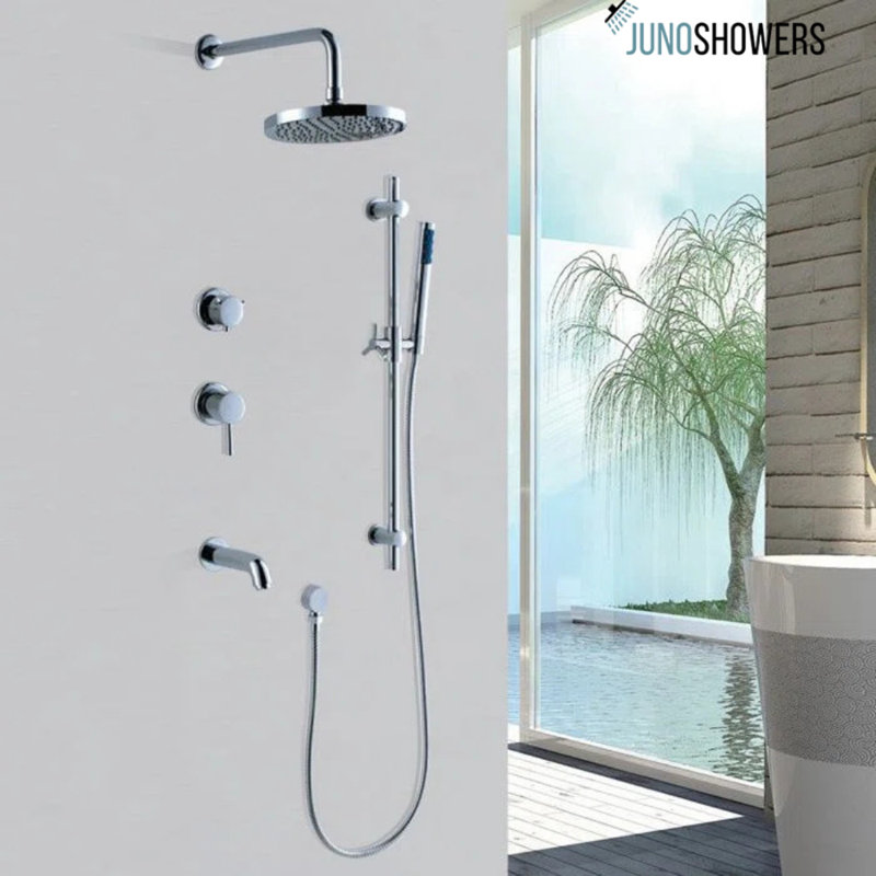 Système de douche en acier inoxydable de 10 pouces avec valve thermostatique et douchette, fixation murale, Chrome chrome