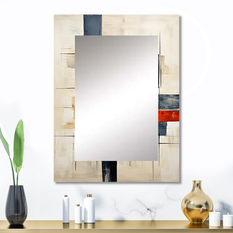 Ivory Illusions Abstract Shapes - Abstract Shapes Decorative Mirror, White Large Wall Mirror, Printed Metal Art, 32" x 24"