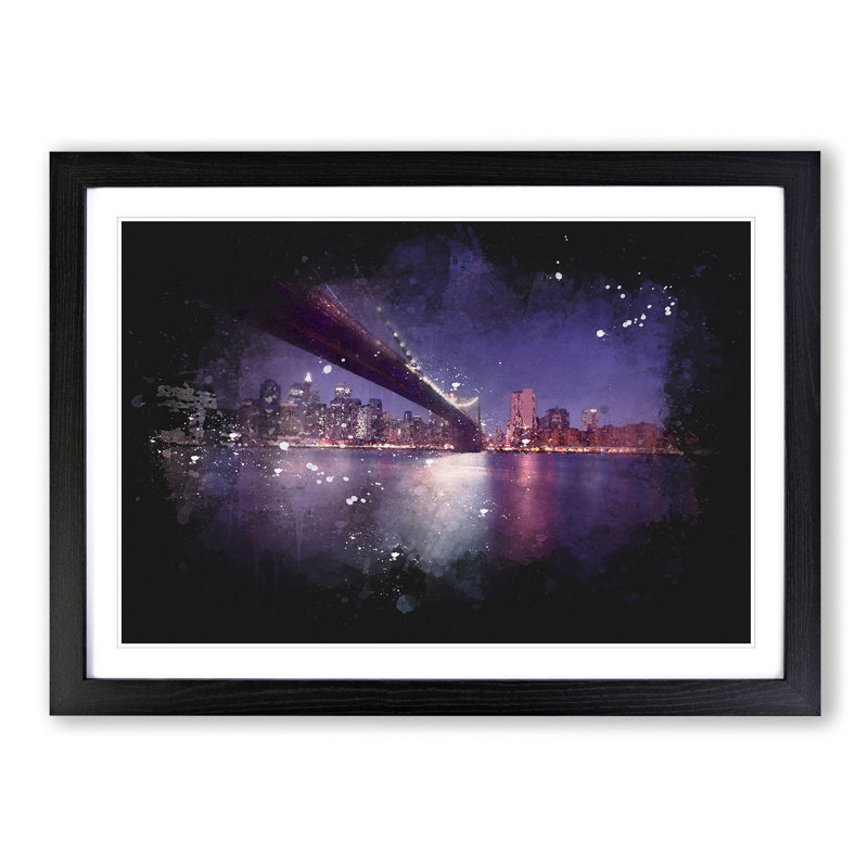 Brooklyn Bridge in New York City - Picture Frame Painting Print, 45cm H x 63cm W x 2cm D, Black Framed