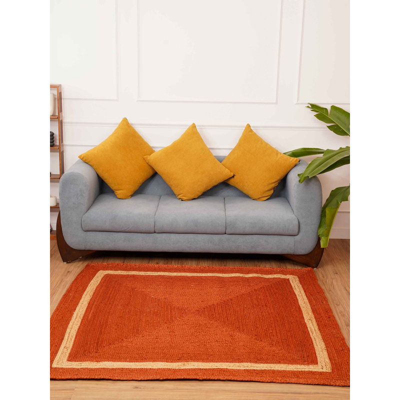 Wiedman Hand Woven Jute Eco-Friendly Solid Area Rugs - Square, Orange Color, Contemporary Modern Design, Low Pile, Natural Fiber, Outdoor Indoor Handmade Area Rugs for Living Room, Bed Room