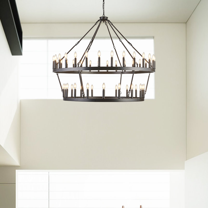 Lustre 48 lumières à roulettes, Bronze frotté à l'huile
