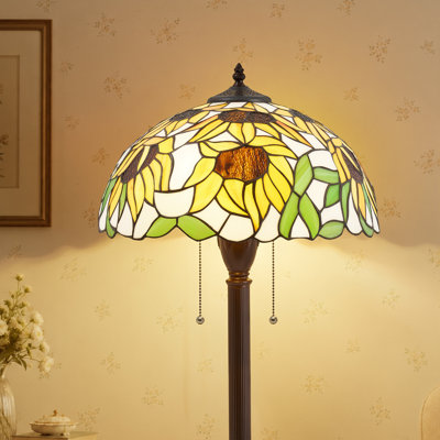Lampe sur pied en verre coloré de style Tiffany à 2 lumières E26, interrupteur à chaîne