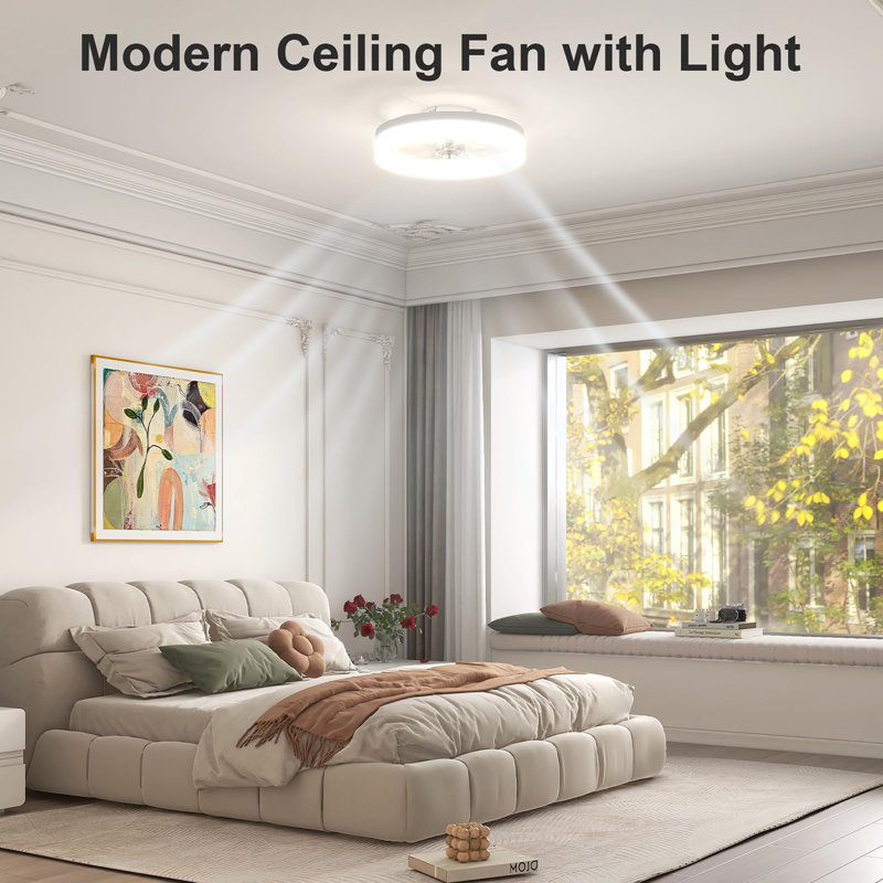 15.7 inch Small Ceiling Fans with Lights and Remote, White, White