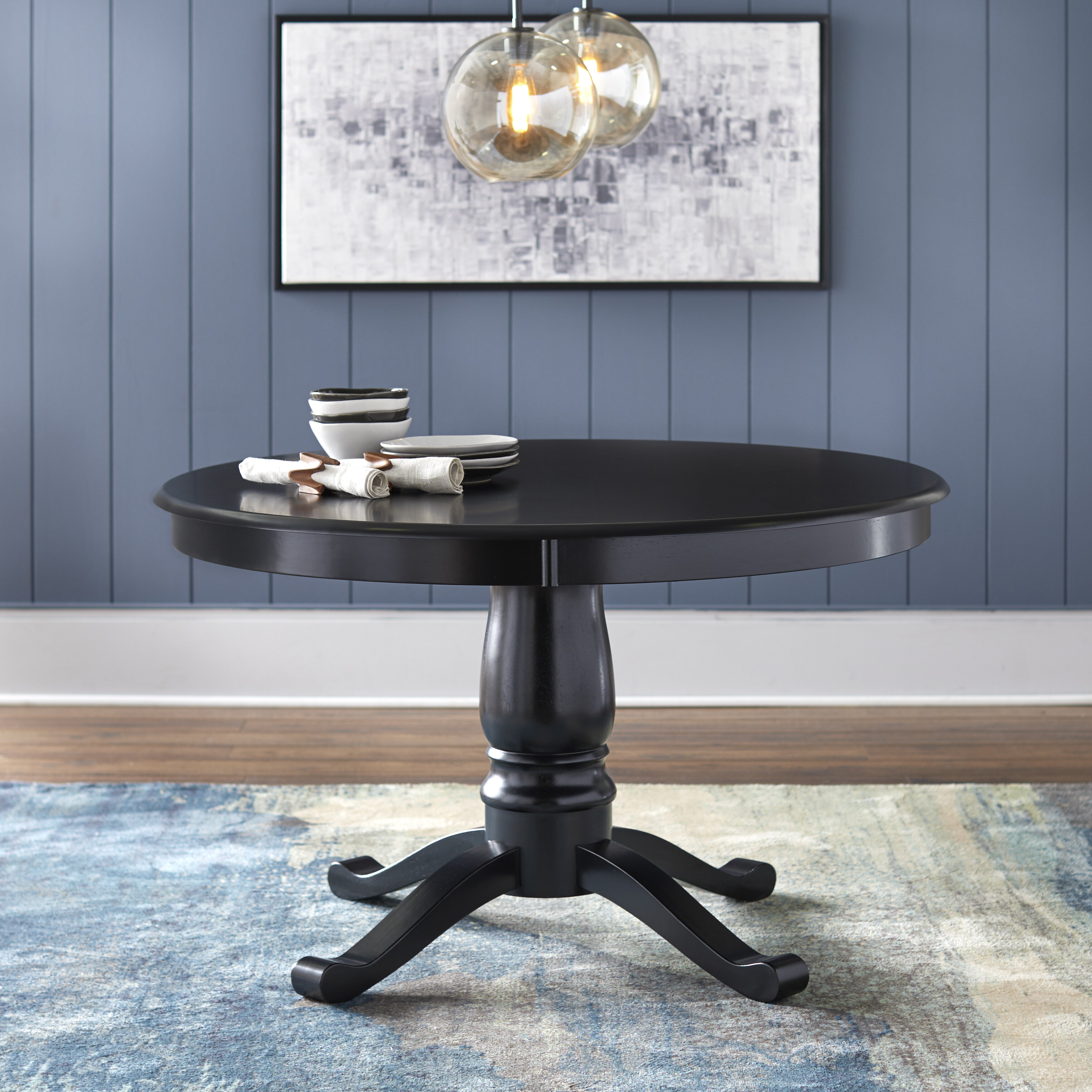 Middelburg Black 4 Seater Small Round Pedestal Kitchen Table Set