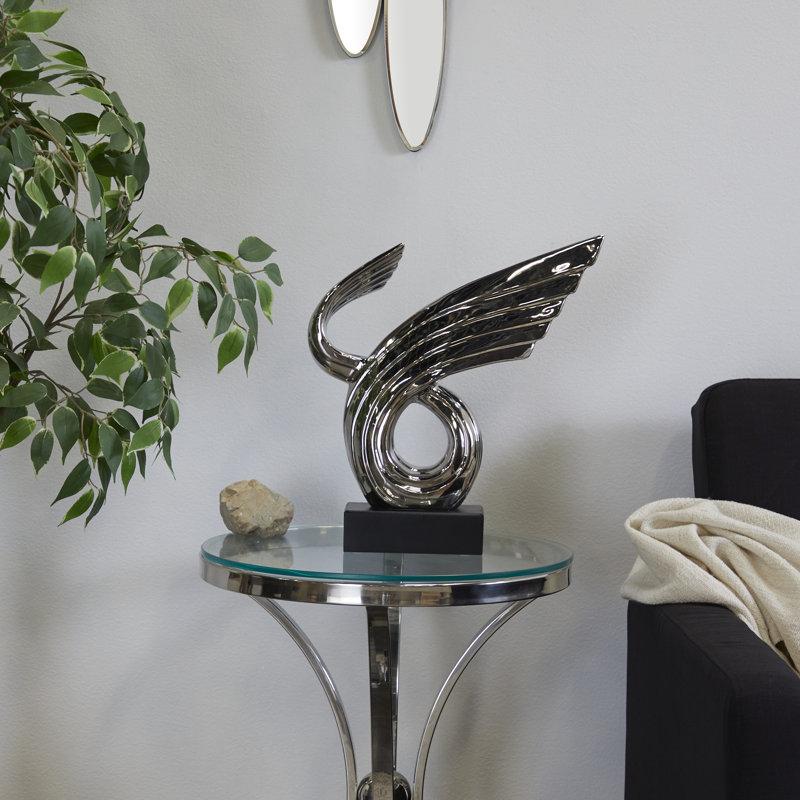 Sculpture abstraite en porcelaine à oreilles en céramique avec base, Argent