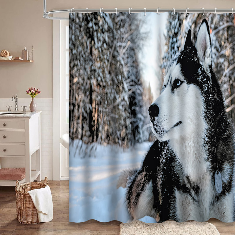 Rideau de douche Dog Snow Winter, L 72 po x l 78 po