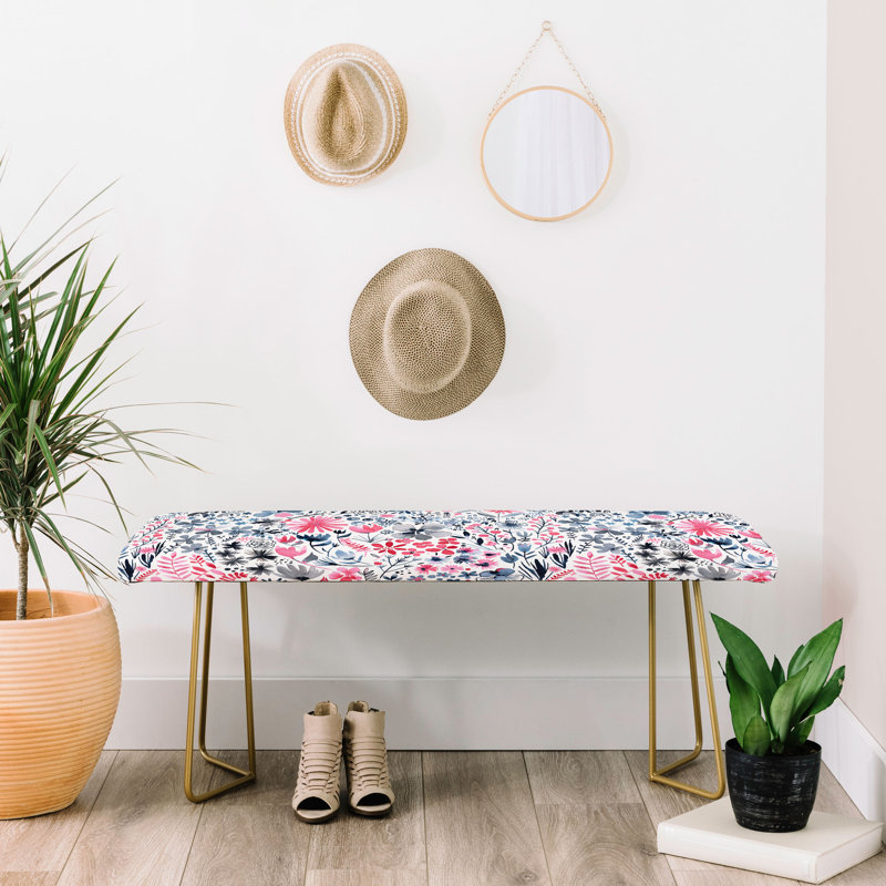 Ninola Polyester Upholstered Bench, Pink/Black/Floral