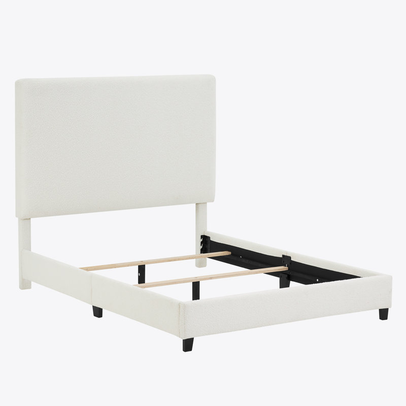 Lit plateforme tapissier Aryia Boucle, Grand, Blanc