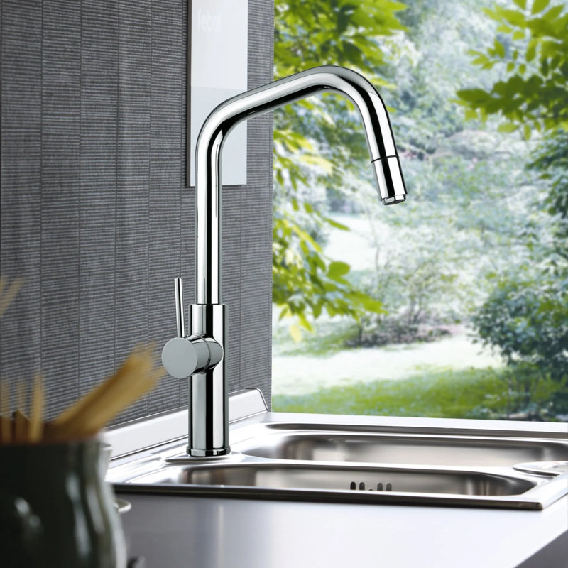 Mitu Pull Out Single Handle Kitchen Faucet, Chrome