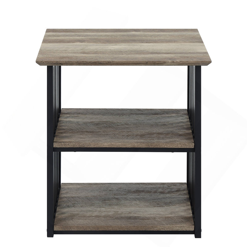 Antique Oak And Black 3-Shelf Nightstand
