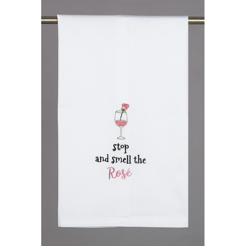 Stop and Smell the Rosy Cotton Embroidered Tea Towel