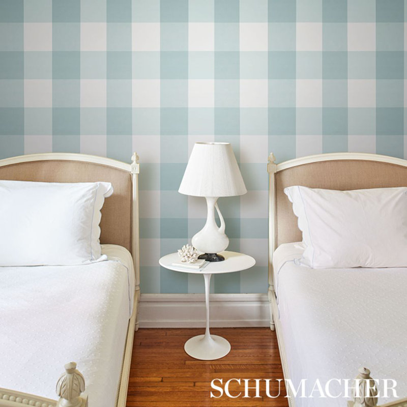 Willa Check Large Wallpaper, Seaglass
