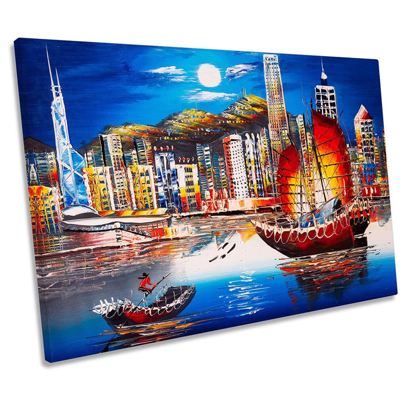 Hong Kong Sail Boat Asia - Wrapped Canvas Print, 30.5cm H x 45.7cm W x 2cm D