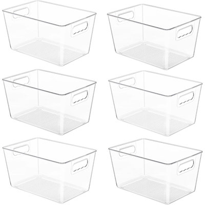 Ensemble de 6 bacs de rangement pour garde-manger transparents, contenants en plastique avec poignée pour la cuisine, congélateur, armoire, placard, salle de bain sous le rangement