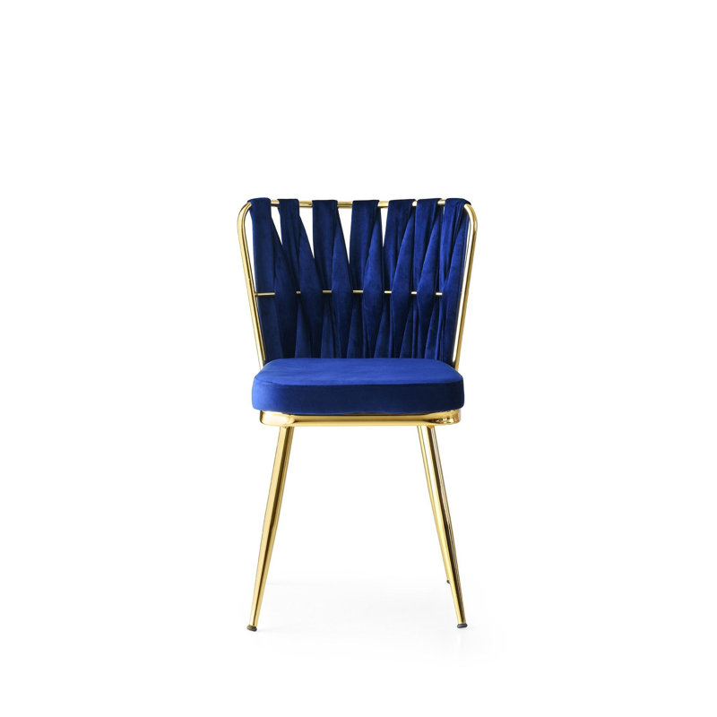 Chaise d'appoint rembourrée en velours, Bleu marine, Or, 4