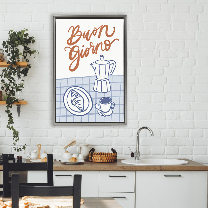 Cadre flottant Buon Giorno, espresso, par Amanda Houston, H 31 po x l 21 po, Cadre flottant gris lustré
