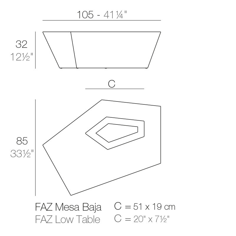 Faz Plastic Coffee Table, Black, 27.5" W x 43.25" L x 12.5" H