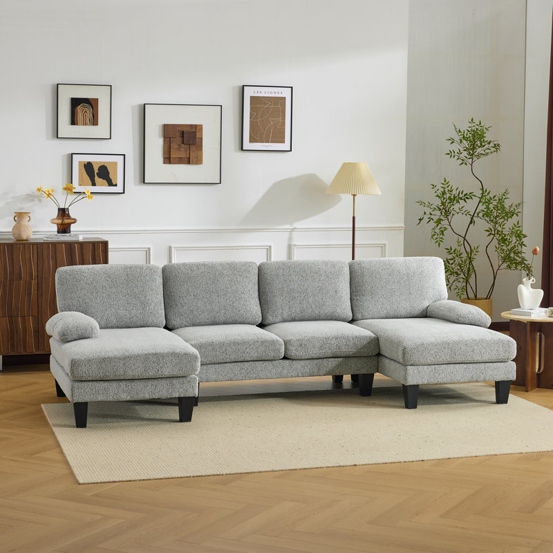 110'' W Pillow Top Arm Dark Gray Chenille Sectionals, Dark Gray Chenille