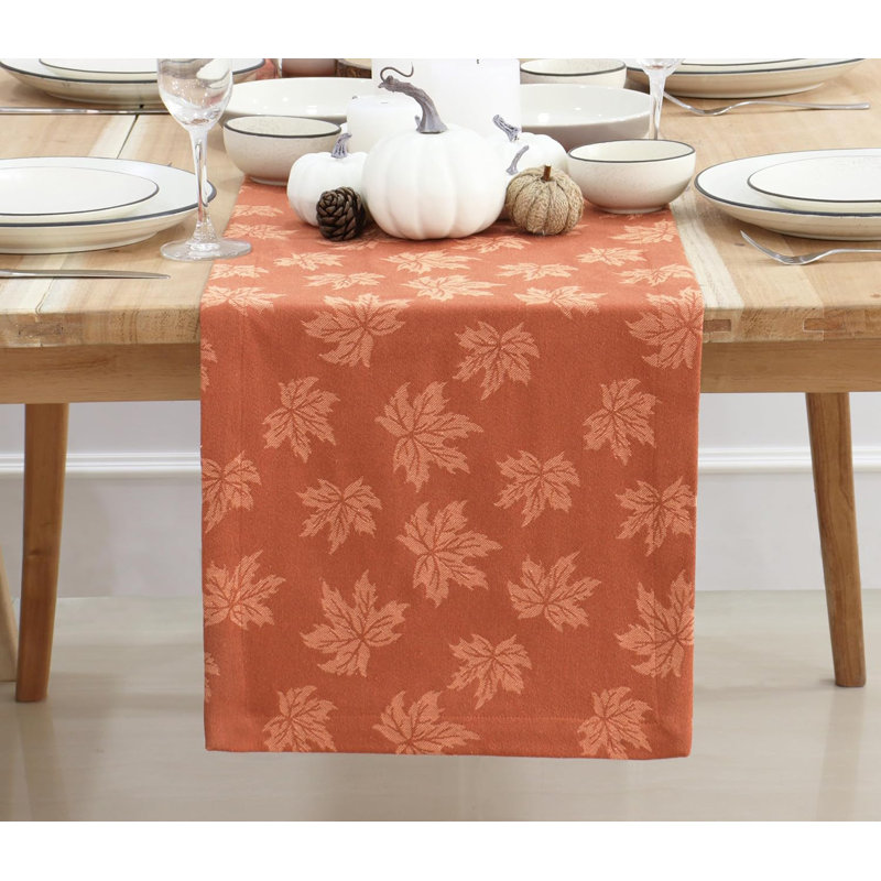 Chemin de table en jacquard rouille, chemin de table d'automne 14 x 90 po pour la récolte d'automne, cuisine de campagne, chemins de table en coton damassé de l'Action de grâce, feuilles d'érable