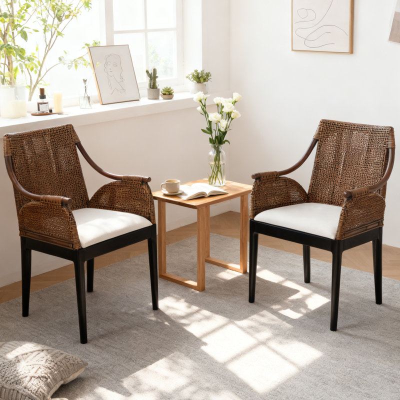 Woven Rattan Arm Design Upholstered Accent Chair