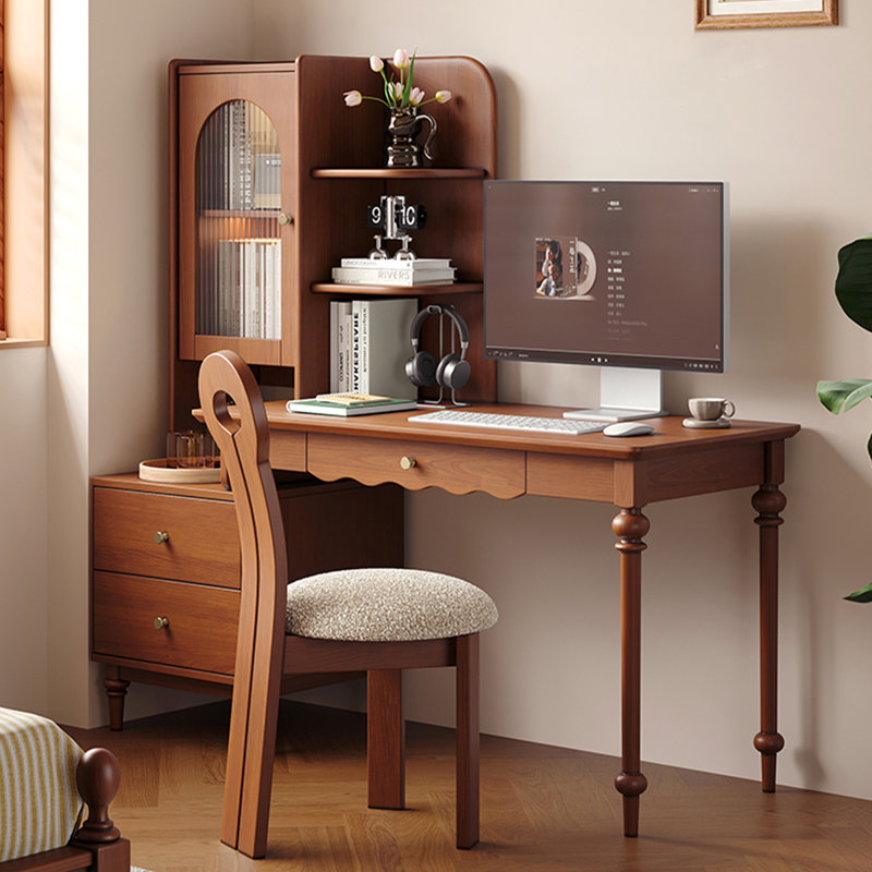 Brown Rectangular Solid Wood with 3 drawers desk, Left