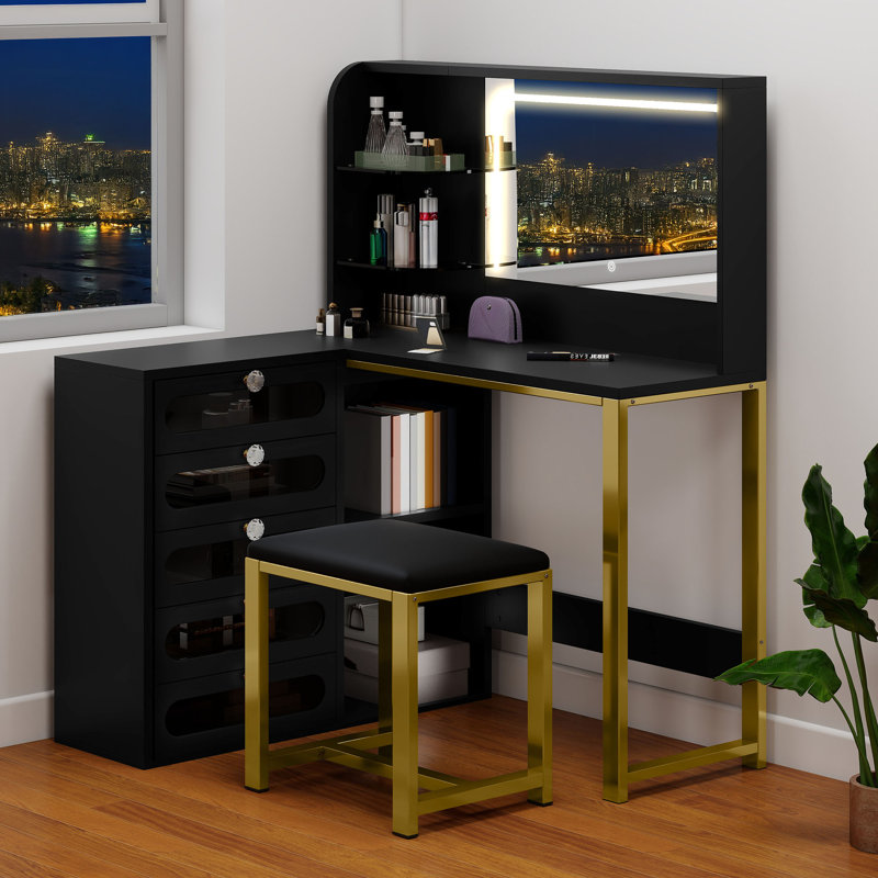  Bureau de coiffeuse de coin avec lumières et miroir