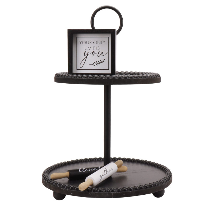 Two Tiered Black Decorative Serving Tray or Cake Stand