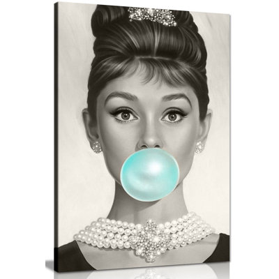 Audrey Hepburn Bubblegum - Wrapped Canvas Print